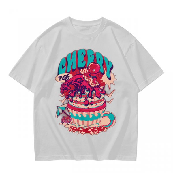 Olive T-shirt with Cherry Surf Cupcake Beach Graphic Print