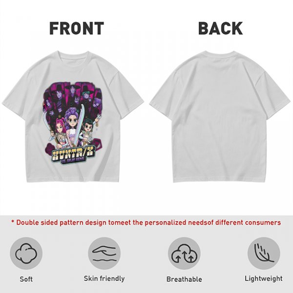 Olive Graphic Tee with Anime Hunter Characters and Huntr/X Text