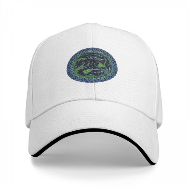 Black Baseball Cap With Celtic Knot Dragon Emblem