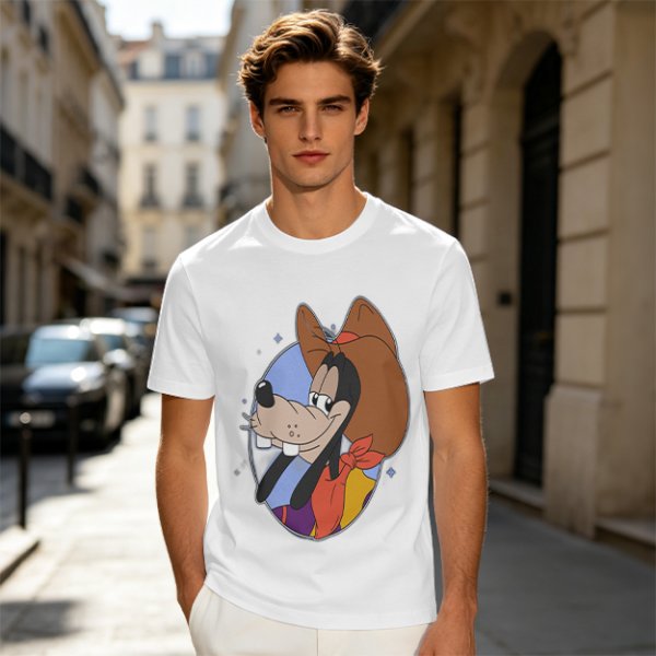 Olive T-Shirt Featuring Cowboy Goofy Cartoon Graphic