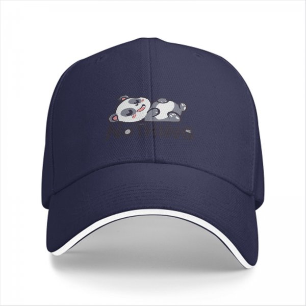 Black baseball cap with cute lying panda and 'NOTHING' print