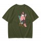 Olive T-Shirt With Relaxed Bearded Man Holding Skull Cup Print