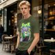 Olive T-shirt with spooky juice box graphic and playful skull art