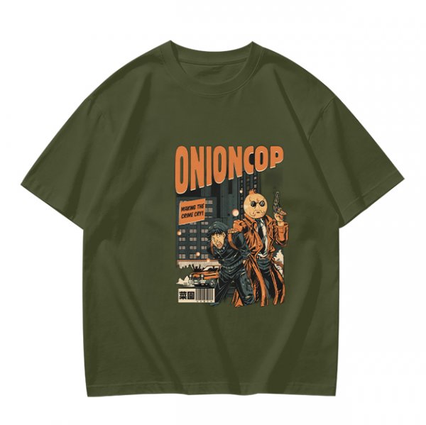 Onion Cop Graphic Tee with Retro Comic Style Artwork