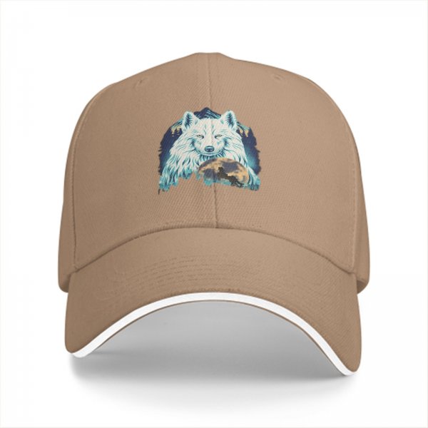 Black Baseball Cap With White Wolf And Moon Graphic Design