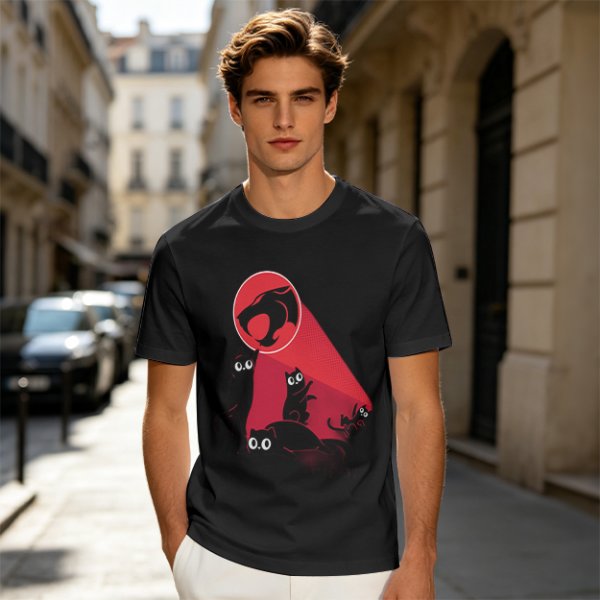 Olive T-Shirt With Black Cats And Red Panther Signal Graphic