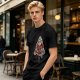 Olive T-shirt with Santa Claus on Skull Throne Graphic