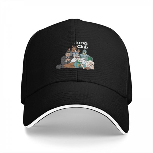 Black Baseball Cap With 'King Club' Cartoon Character Print