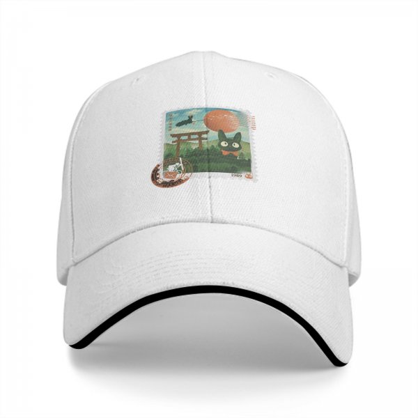 Black Baseball Cap with Anime Stamp Print Design