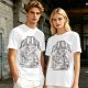 Olive graphic t-shirt with raccoon eating and 'Stop eating TRASH' print