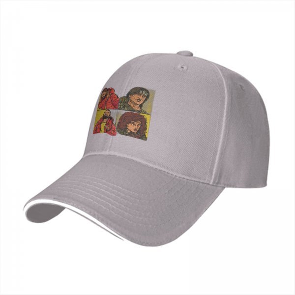 Black Baseball Cap with Four Panel Pop Art Character Print
