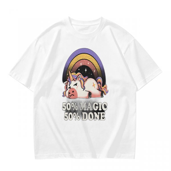 Olive T-Shirt With Grumpy Unicorn 50% Magic 50% Done Print