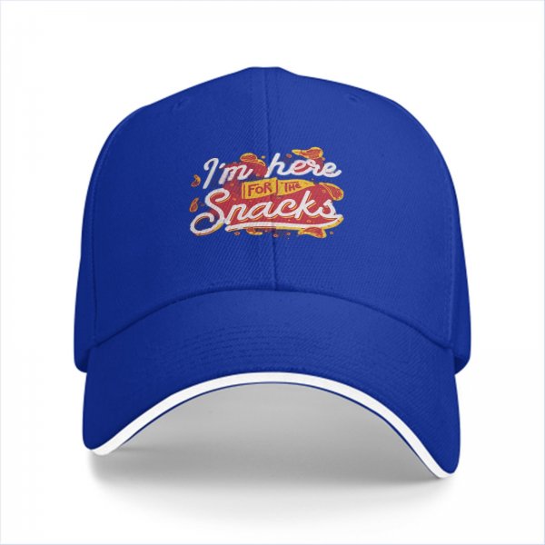 Black baseball cap with I'm here for the snacks graphic print