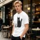 Olive Green T-Shirt With Cute Surprised Black Cat And Bell Print