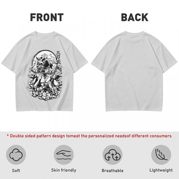 Oni Mask Samurai Floral Graphic Olive T-Shirt