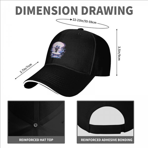 Black Baseball Cap With Fantasy Moonlit Character Art Print