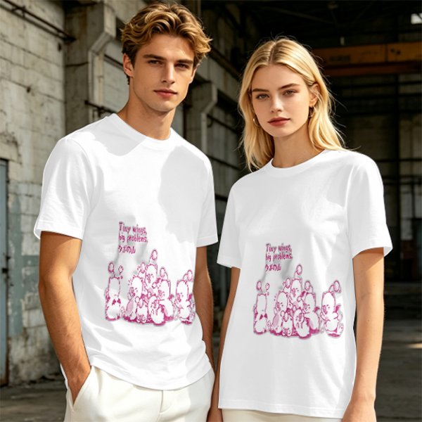 Olive Green T-Shirt With Pink Whimsical Graphic Print