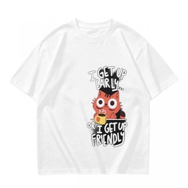 Olive t-shirt with funny cat coffee early morning quote