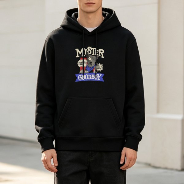 Black hoodie with Mister Goodboy dog graphic print