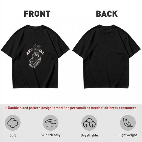 Oversized Olive T-Shirt With 'Call Me Antisocial' Bear Graphic