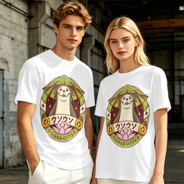 Otter with Straw Hat Graphic Tee Design