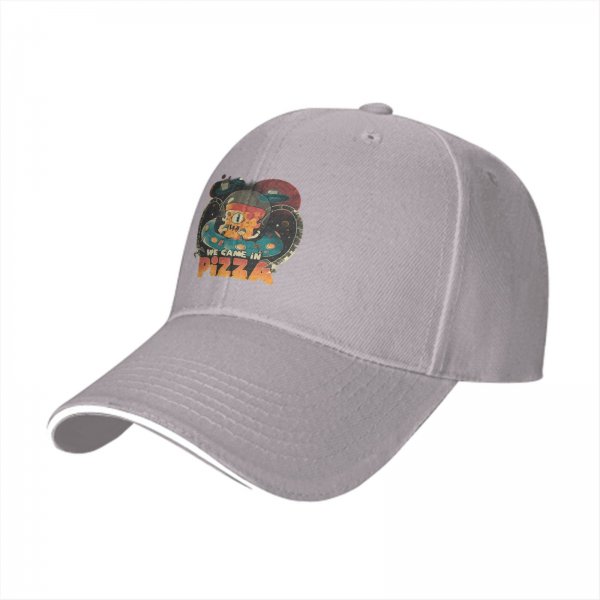 Black baseball cap with 'We Came In Pizza' alien UFO graphic