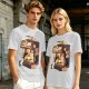 Olive t-shirt with espresso machine and cats graphic