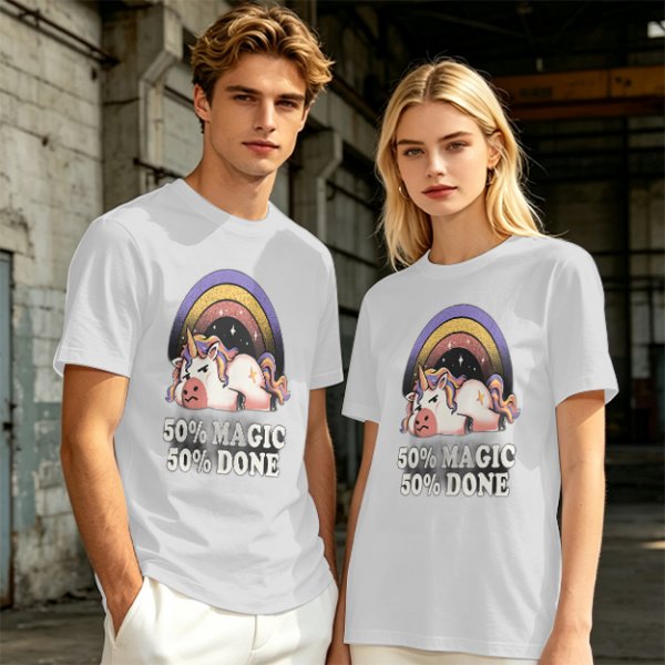 Olive T-Shirt With Grumpy Unicorn 50% Magic 50% Done Print