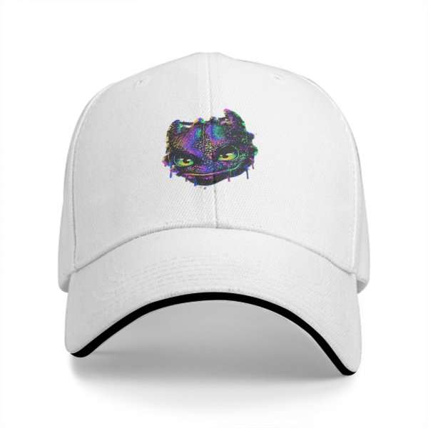 Black Baseball Cap With Neon Psychedelic Dragon Head Print