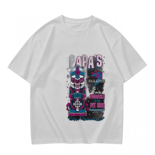 Olive T-Shirt with Papa's Tiki Paradise Skull Graphic