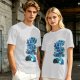 Olive Green T-Shirt with Blue Abstract Graphic Print