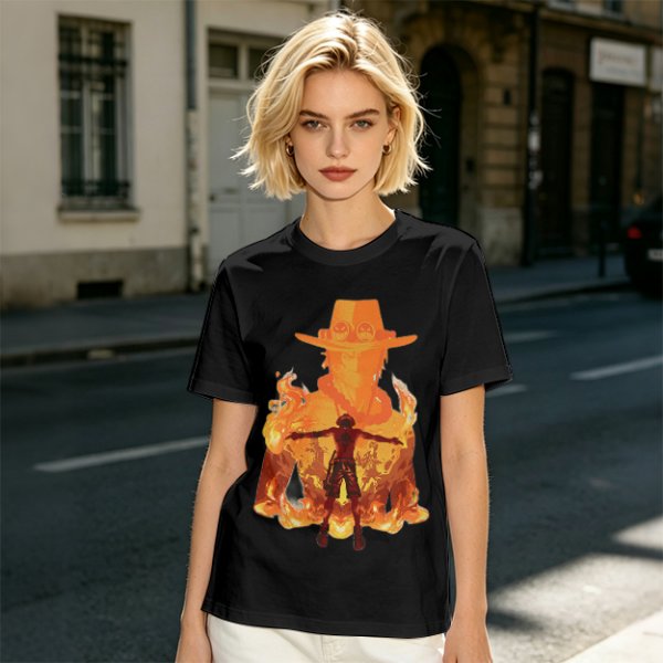 One Piece Ace Fire Silhouette Graphic T-Shirt