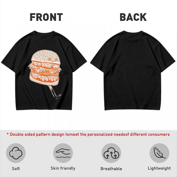 Olive T-Shirt With Cute Cartoon Hamburger Print