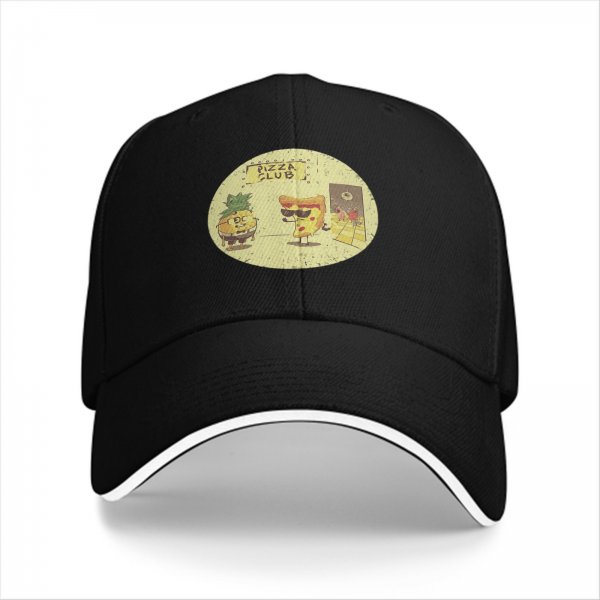 Black Baseball Cap With Pizza Club Pineapple Slice Graphic