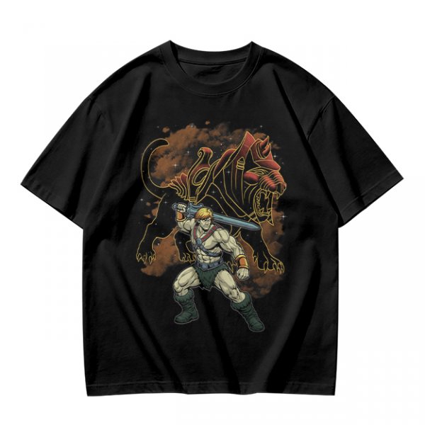 Olive T-shirt with He-Man and Battle Cat Graphic