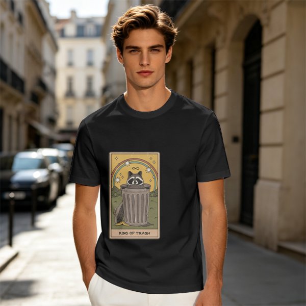 Olive T-Shirt With Raccoon Trash Tarot Card Graphic