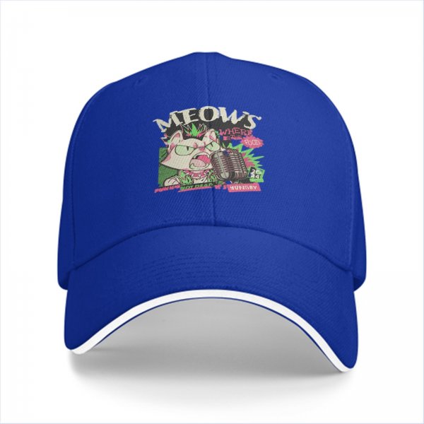Black baseball cap with punk rock cat graphic design