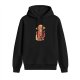 Black hoodie with a stylized monkey wearing a straw hat and red coat graphic