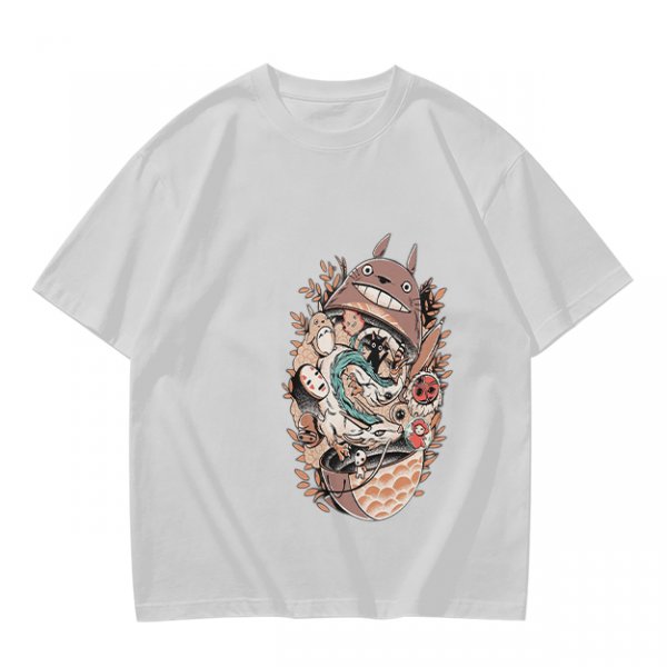 Olive Green T-Shirt with Studio Ghibli Character Collage Print