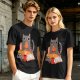 Olive T-Shirt With Cozy Cat Eating Pizza And Gaming Print
