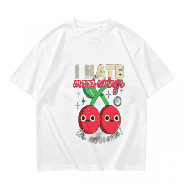 Olive Graphic T-Shirt With I HATE mood swings Cherry Print