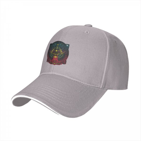 Black Baseball Cap With Colorful Mystical Geometric Emblem Print