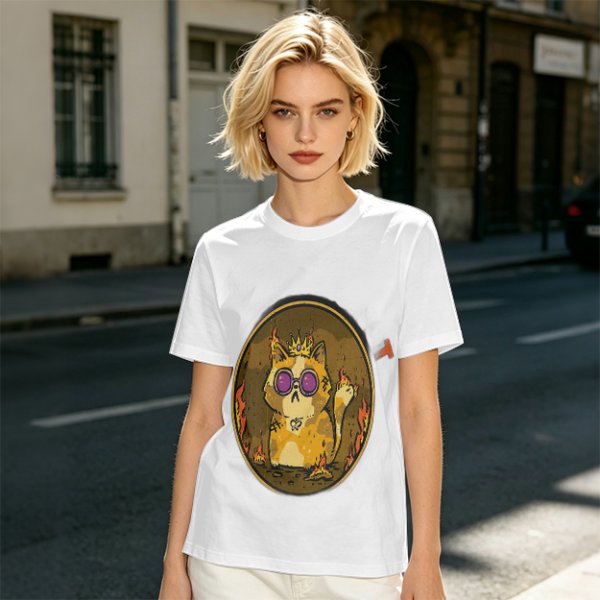 Olive T-Shirt With Flaming Royal Cat Portrait Print