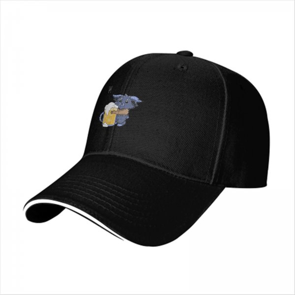 Black baseball cap with cute blue monster holding a foamy beer mug
