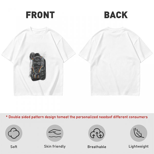 Olive T-Shirt With Astronaut Cat And Rainbow Accent Print