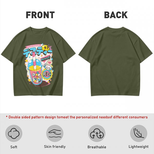 Oversized Graphic Tee with Death Flavor Bubble Tea Print
