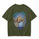 Olive T-Shirt With Rocking Stone Alien Robot And Amaze Text Print
