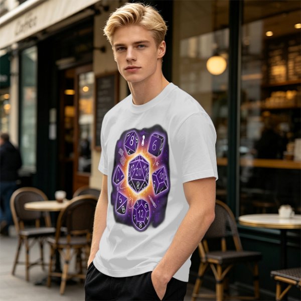 Olive T-Shirt With Glowing Dungeons & Dragons Dice Set Art