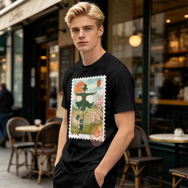 Howl's Moving Castle Stamp Graphic Olive T-Shirt