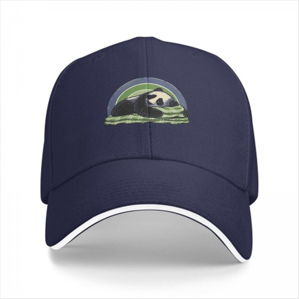 Black Baseball Cap With Sleeping Panda Graphic Design